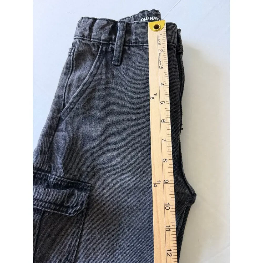 Old Navy Girls Size 10 High Rise Baggy Wide Leg Cargo Jeans Faded Black